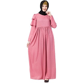 Polka dotted maxi dress abaya- Puce Pink